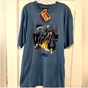 Vintage Star Wars 1999 NEW Short Sleeve Graphic Tee Blue Mens L Lucas Films Ltd